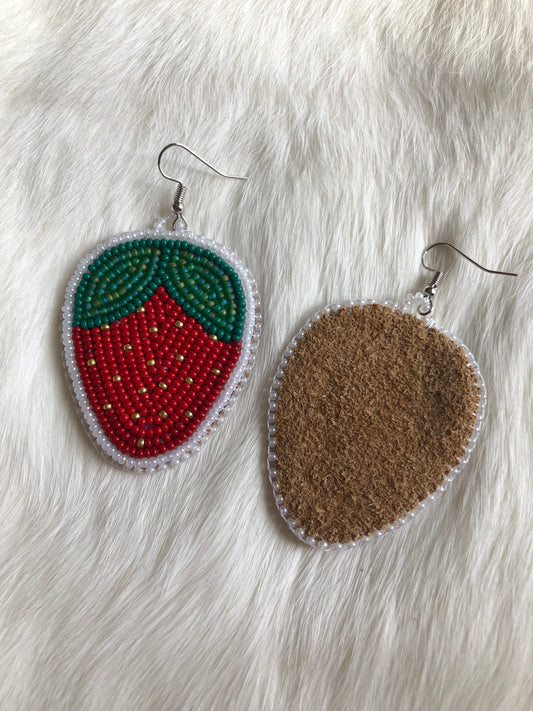 White Lined Strawberry Earrings