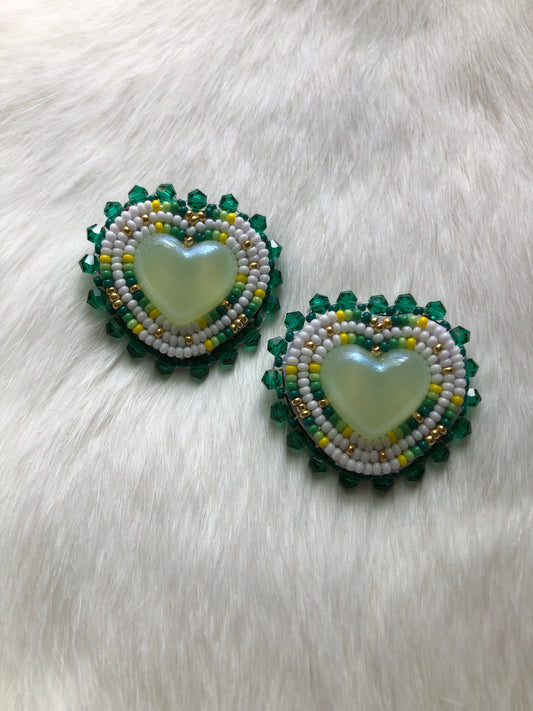 Green Mini Heart Earrings